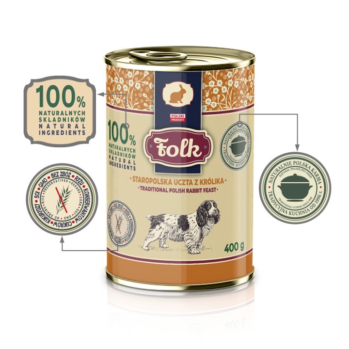FOLK Tradizionale festino di coniglio polacco - cibo umido per cani - 400g