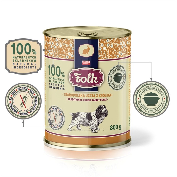 FOLK Tradizionale festino di coniglio polacco - cibo umido per cani - 800g