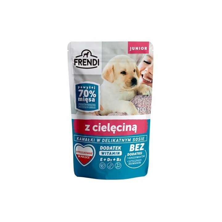 FRENDI Junior Pezzi in salsa delicata con vitello - Cibo umido per cani - 100 g