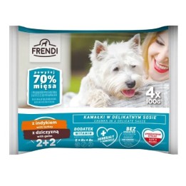 FRENDI Pezzi di tacchino e selvaggina in salsa delicata - cibo umido per cani - 4x100g