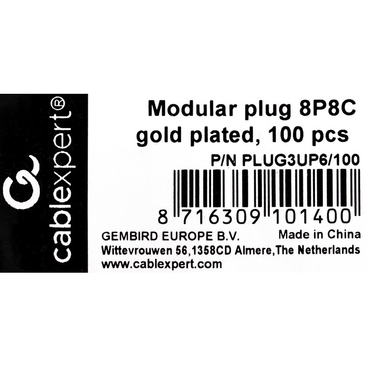 Cablexpert PLUG3UP6/100 connettore a filo 1 trasparente