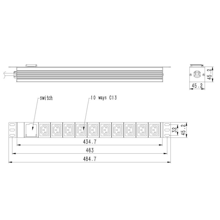 EnerGenie EG-PDU-10C132C19 Unità di distribuzione dell'alimentazione (PDU) 10 pezzi prese C13 1U 16A C20 spina 2 m cavo nero