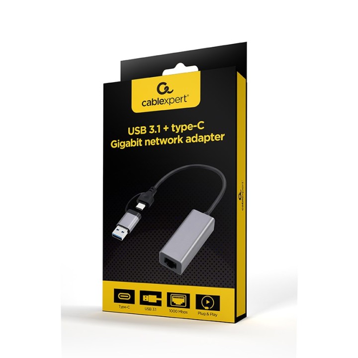 Gembird A-USB3AC-LAN-01 USB 3.1 + type-C Gigabit adattatore di rete grigio spazio