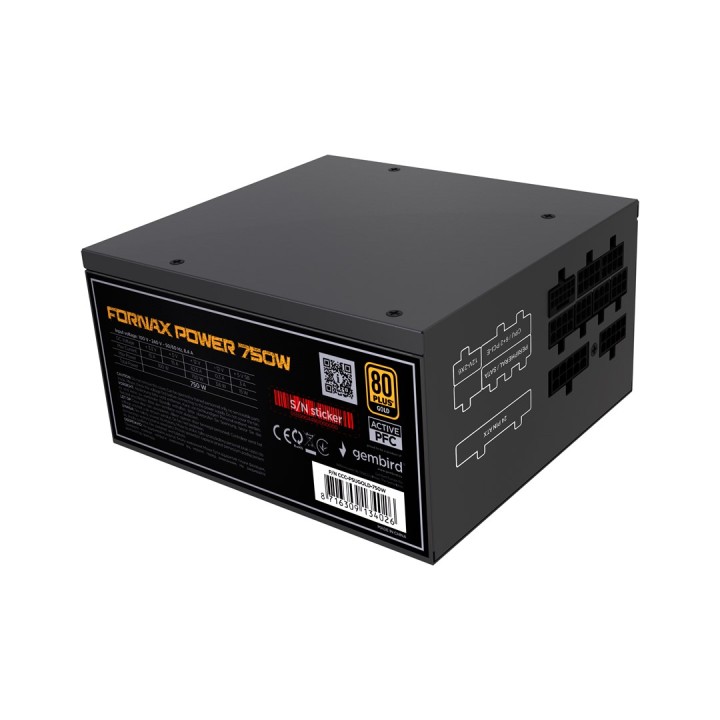 Gembird CCC-PSUGOLD-750W Alimentatore Fornax Power 750W PFC attivo ventola 12cm 80+Gold