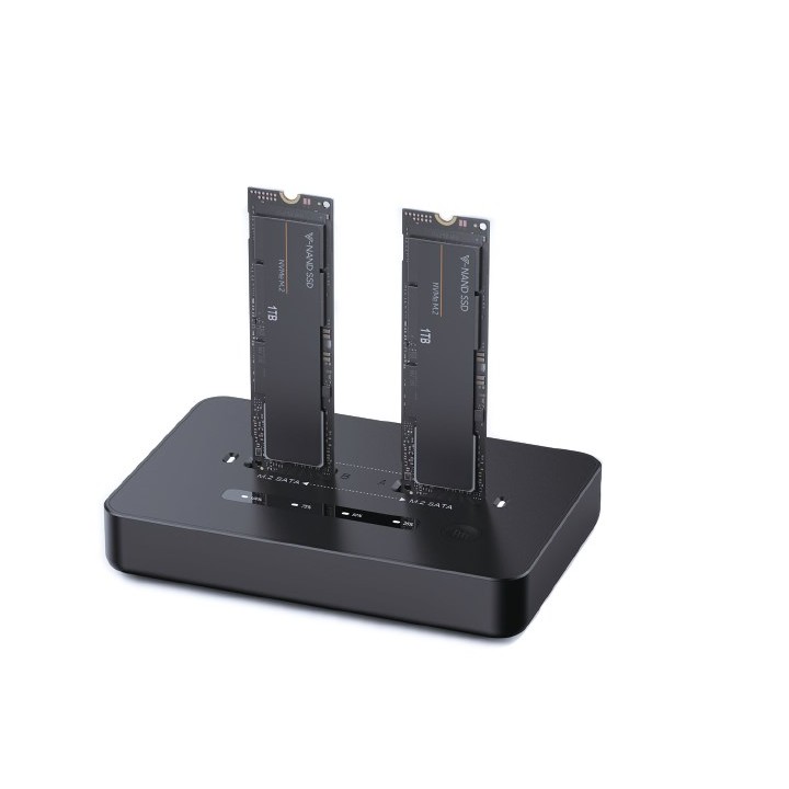 Gembird DD2-U3M2 Stazione di aggancio doppio unità USB Type-C M.2 NVME (e SATA) SSD da tavolo nero