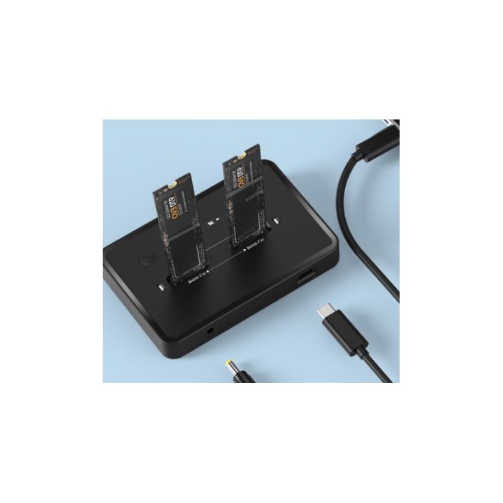 Gembird DD2-U3M2 Stazione di aggancio doppio unità USB Type-C M.2 NVME (e SATA) SSD da tavolo nero