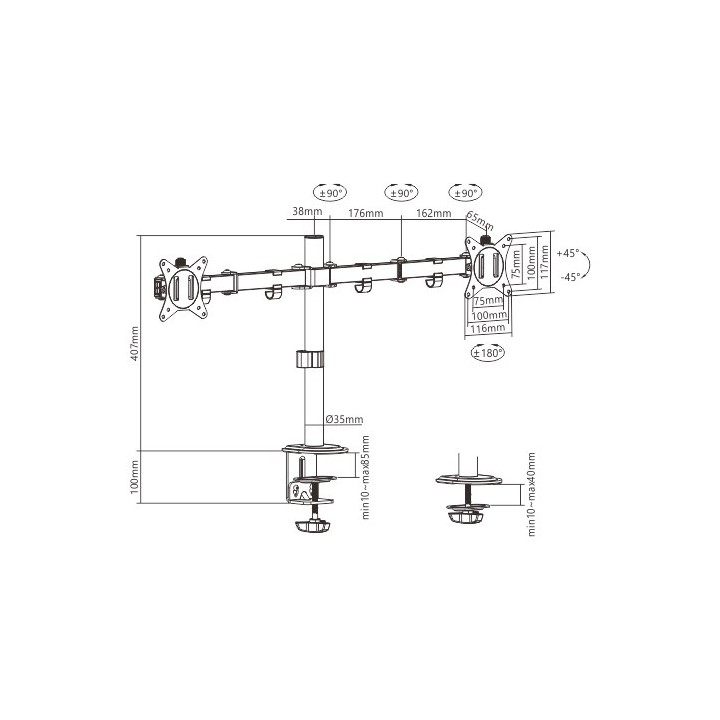 Gembird MA-D2-01 supporto monitor / staffa 81.3 cm (32 ) Scrivania Nero