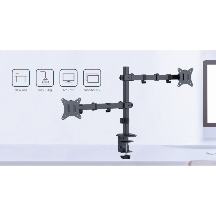 Gembird MA-D2-03 Braccio doppio di supporto monitor regolabile per scrivania 17"-32" nero