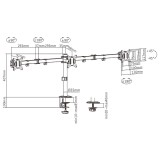 Gembird MA-D3-01 Braccio di supporto regolabile per scrivania 3-display (rotante inclinabile girevole) 17"-27" fino a 7 kg