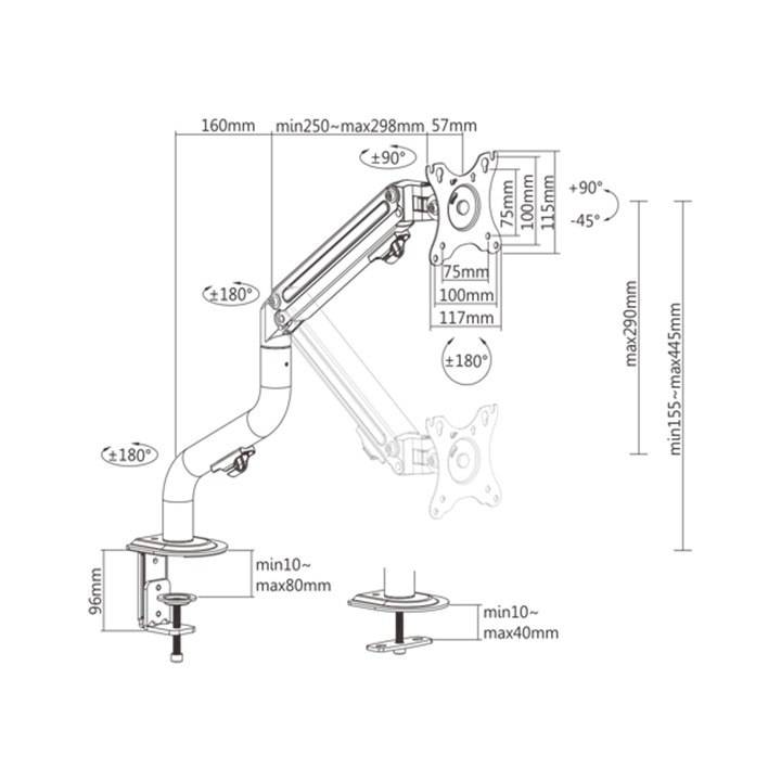 Gembird MA-DA1-02 braccio di supporto regolabile per monitor da scrivania (inclinabile) 17"-32 fino a 8 kg