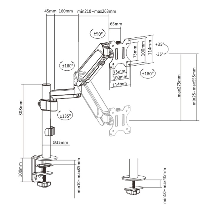 Gembird MA-DA1P-01 Braccio di supporto regolabile per scrivania 17"-32" fino a 9 kg