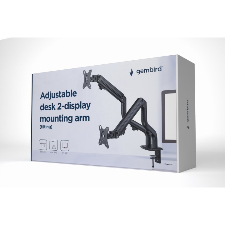 Gembird MA-DA2-02 Braccio di supporto regolabile per scrivania 2-display (inclinabile) 17"-32" fino a 8 kg