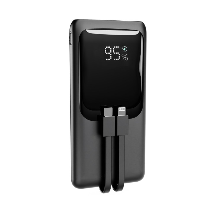 Gembird PB10-PD20-LCD-01 Power bank a ricarica rapida con cavi integrati 20W 10000 mAh nero