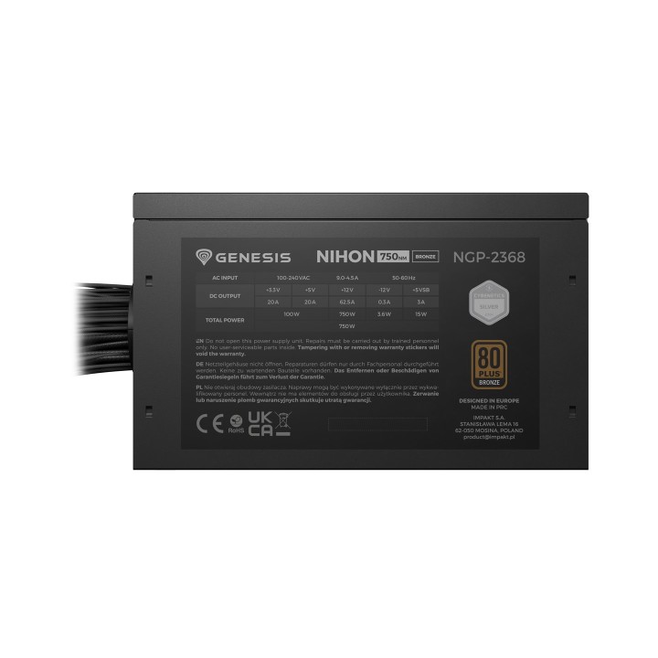 GENESIS Nihon 750NM alimentatore 750 W 20+4 pin ATX ATX nero