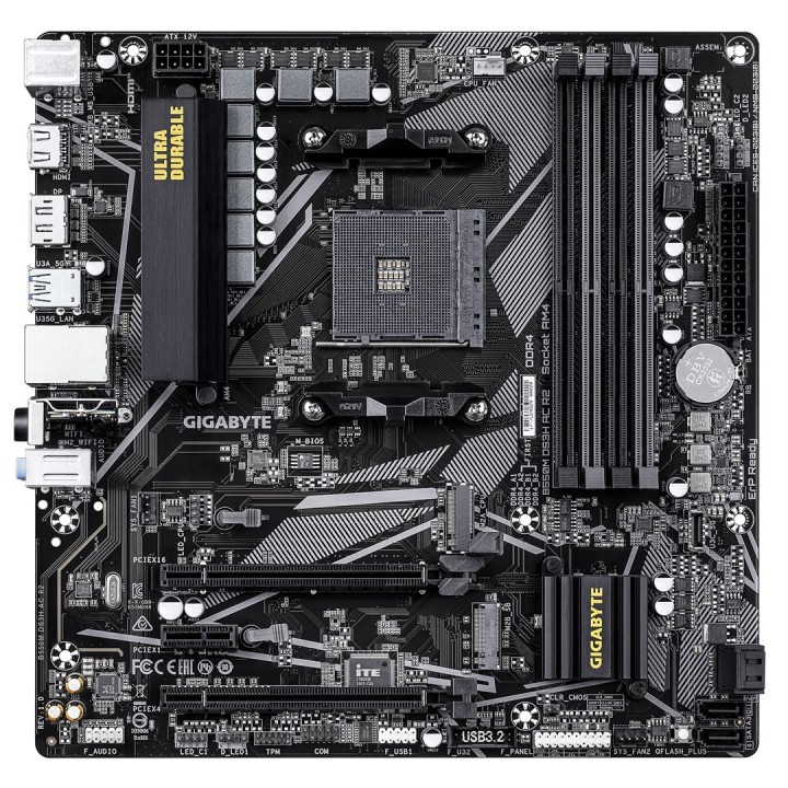 GIGABYTE B550M DS3H AC R2 Scheda madre - AMD Ryzen 5000 CPUs 5+3 Phases VRM fino a 4733MHz DDR4 (O.C.) 1xPCIe 4.0 + 1xPCIe 3.0 M