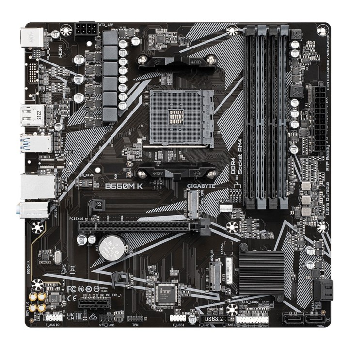 GIGABYTE B550M K Scheda madre - Supporta processori AMD Ryzen 5000 fino a 4733MHz DDR4 1xPCIe 4.0 + 1xPCIe 3.0 M.2 1GbE LAN USB 
