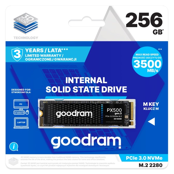 Goodram PX500 GEN.3 SSDPR-PX500-256-80-G3 unità SSD interna 256 GB M.2 PCI Express 3.0 NVMe 3D NAND