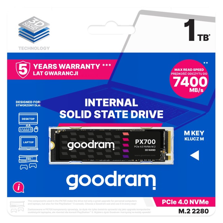 Goodram PX700 SSD SSDPR-PX700-01T-80 disco rigido a stato solido interno M.2 1 TB PCI Express 4.0 NVMe 3D NAND