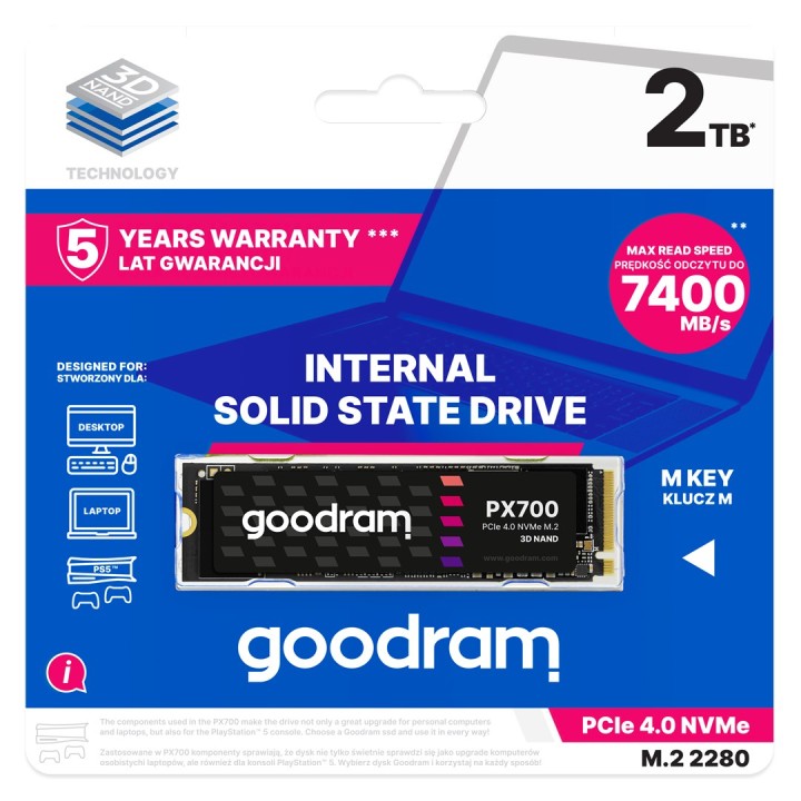 Goodram PX700 SSD SSDPR-PX700-02T-80 disco rigido a stato solido interno M.2 2.05 TB PCI Express 4.0 NVMe 3D NAND