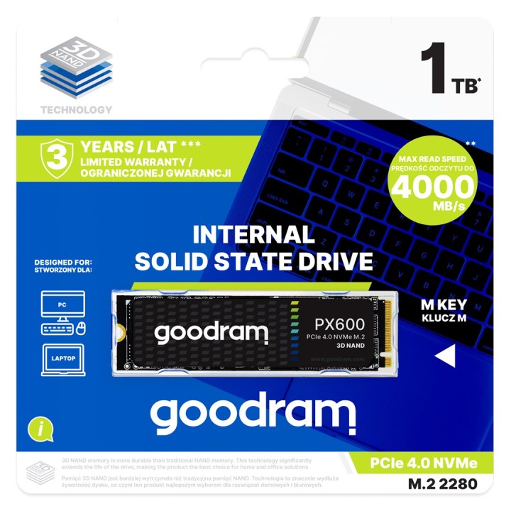Goodram SSDPR-PX600-1K0-80 disco rigido a stato solido interno 1 TB M.2 PCI Express 4.0 NVMe 3D NAND