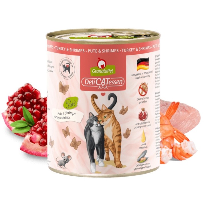 GRANATAPET DeliCATessen Tacchino e gamberetti - cibo umido per gatti - 800g