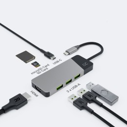 GREEN CELL hub adattatore USB-C GC CONNECT 7W1 (3XUSB 3.1 HDMI 4K 60HZ USB-C PD 85W MICROSD/SD)