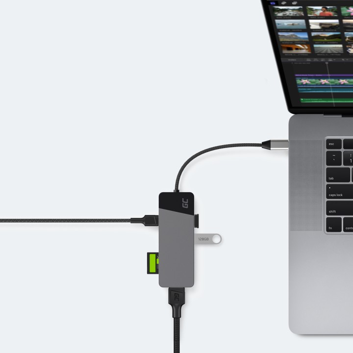 GREEN CELL hub adattatore USB-C GC CONNECT 7W1 (3XUSB 3.1 HDMI 4K 60HZ USB-C PD 85W MICROSD/SD)