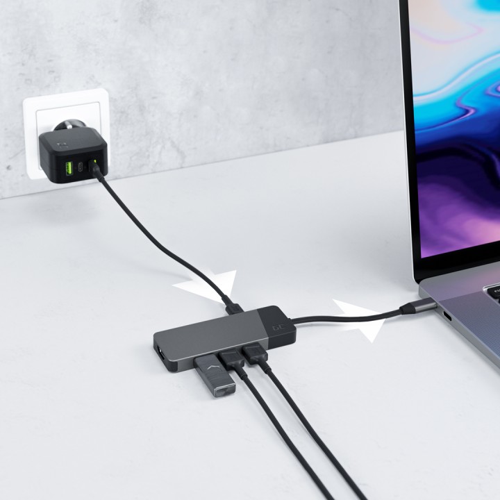GREEN CELL hub adattatore USB-C GC CONNECT 7W1 (3XUSB 3.1 HDMI 4K 60HZ USB-C PD 85W MICROSD/SD)