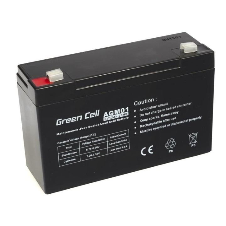 Green Cell AGM Batteria 6V 12Ah 12.000 mAh piombo sigillato (VRLA)
