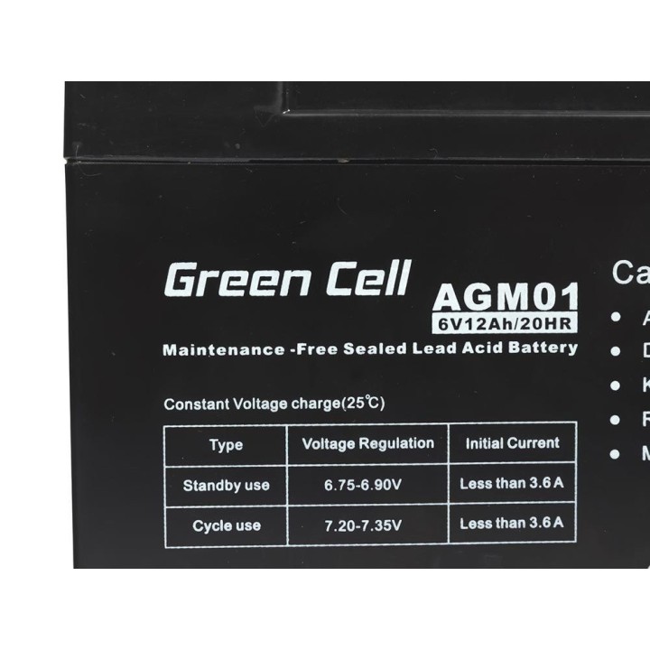 Green Cell AGM Batteria 6V 12Ah 12.000 mAh piombo sigillato (VRLA)