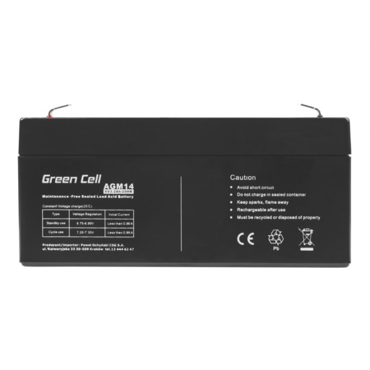 Green Cell AGM14 UPS batteria Piombo-acido sigillato (VRLA) 6 V 3.2 Ah