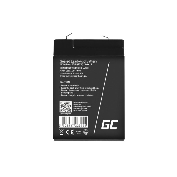 Green Cell AGM15 UPS batteria Piombo-acido sigillato (VRLA) 6 V 4 Ah