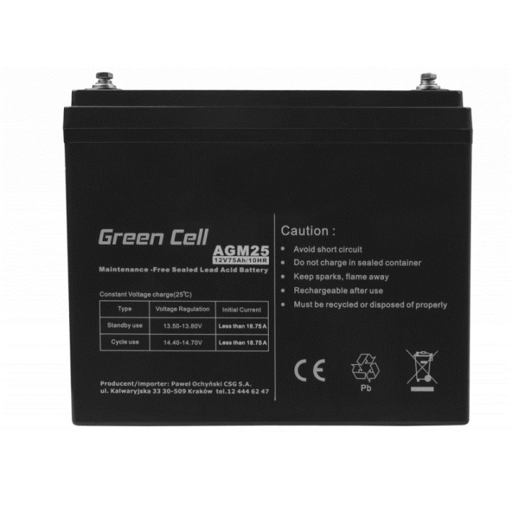 Green Cell AGM25 UPS batteria Piombo-acido sigillato (VRLA) 12 V 75 Ah