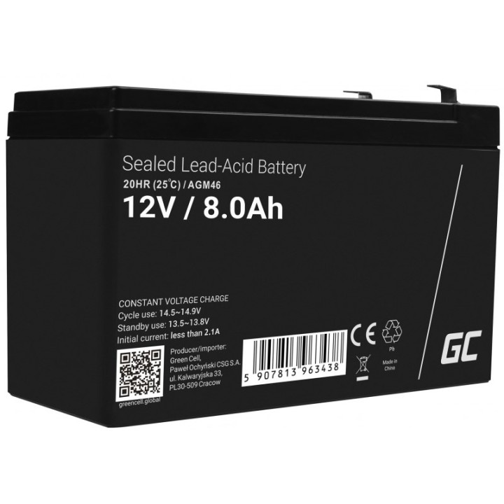 Green Cell AGM46 batteria ricaricabile industriale Sealed Lead Acid (VRLA) 8000 mAh 12 V