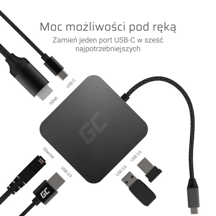 Green Cell AK61 docking station/replicatore porte notebook USB 3.2 Gen 1 (3.1 Gen 1) Type-C Argento
