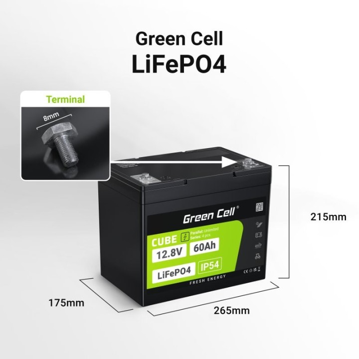 Batteria UPS Green Cell LFPGC12V60AH litio ferro fosfato Phosphate (LiFePO4) 12.8 V 60 Ah