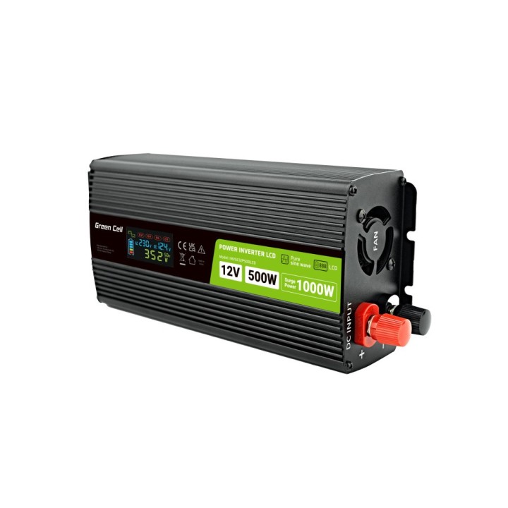Green Cell PowerInverter LCD 12V 500W/10000W inverter per auto con display - onda sinusoidale pura