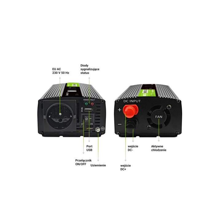 Green Cell PowerInverter LCD 12V 500W/10000W inverter per auto con display - onda sinusoidale pura