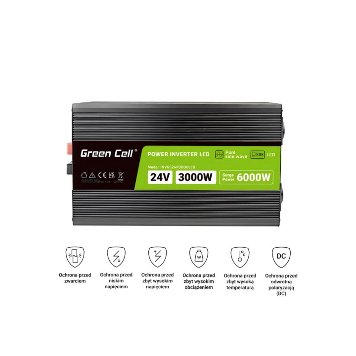 Green Cell inverter di tensione PowerInverter LCD 24 V 3000W/60000W inverter per auto con display - onda sinusoidale pura alimen
