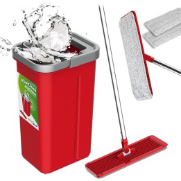 Set pulizia pavimento mop piatto + secchio + asta telescopica + 2 panni in microfibra 5.7L XXL con testa rotante