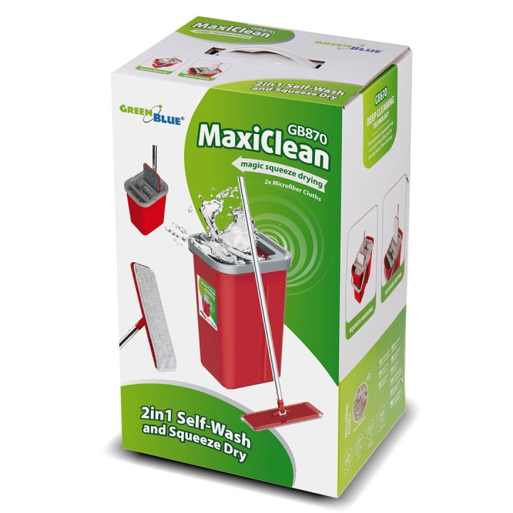 Set pulizia pavimento mop piatto + secchio + asta telescopica + 2 panni in microfibra 5.7L XXL con testa rotante