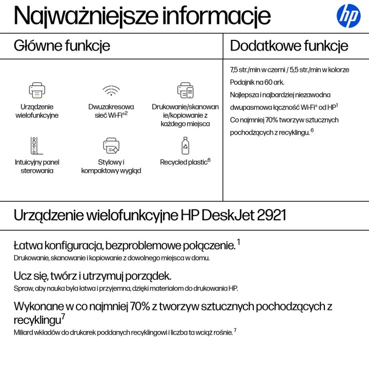 HP DeskJet 2921 Stampante multifunzione a colori wireless