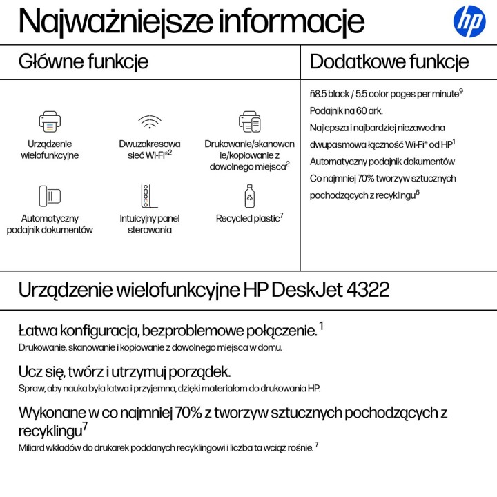HP DeskJet 4322 Stampante multifunzione a colori wireless