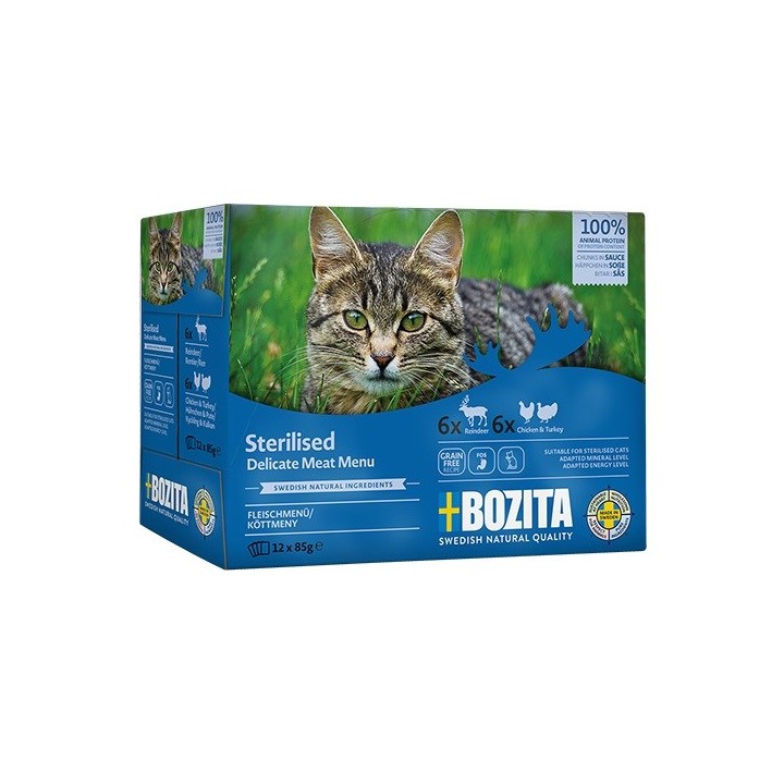 BOZITA Scatola Sterilizzato Menu carne delicata - cibo umido per gatti - 12x85g
