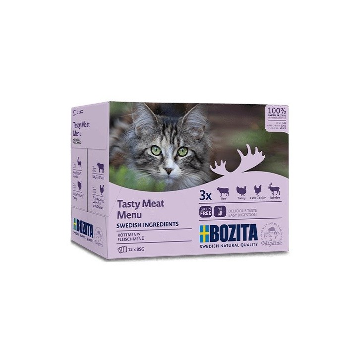 BOZITA Scatola menu carne saporita - cibo umido per gatti - 12 x 85g