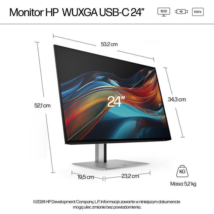 HP Series 7 Pro 24 pollici WUXGA USB-C Monitor - 724pu
