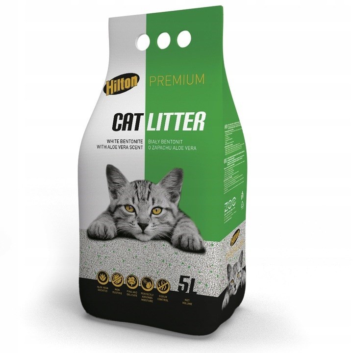 HILTON Lettiera Premium Bentonite Bianca con Profumo di Aloe Vera - 5l