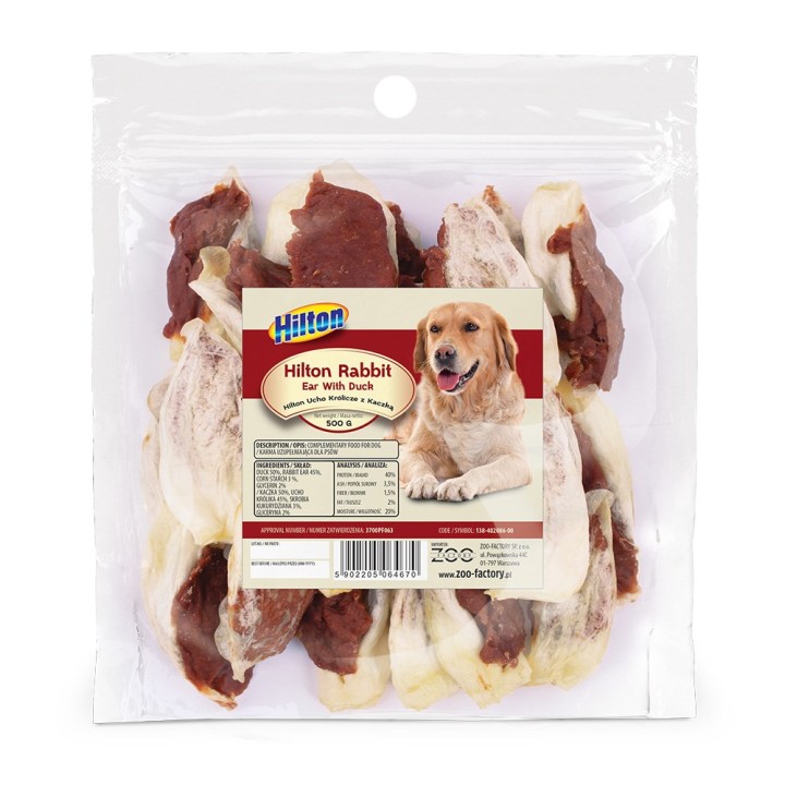 HILTON Orecchio di Coniglio con Anatra - masticativo per cani - 500g