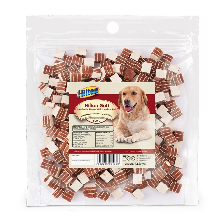 HILTON Pezzi di Panino con Agnello e Pesce - snack per cani - 500 g