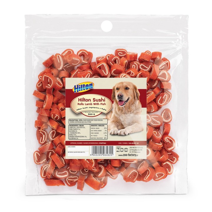 HILTON Involtini Sushi Agnello con Pesce - snack per cani - 500 g